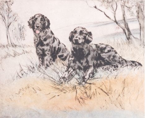 HENRY WILKINSON (BRITISH, 1921-2011)Pair of flat coat retrievers 
signed and numbered 'Henry Wilkinson 74/150' (lower margin)