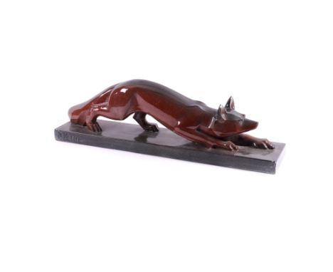 DAVID D'YERNA; A LUSTRE GLAZED CERAMIC MODEL OF A  FOXSecond half 20th Century  Inscribed to the cast 'D’Yerna', 80cm wide; 2