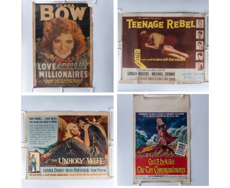 Wonderful collection of vintage movie posters including Clara Bow in Love Among the Millionaires (1930), Teenage Rebel (1956)