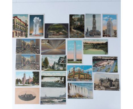 A captivating collection of twenty beautifully illustrated postcards showcases magnificent landscapes and iconic architecture