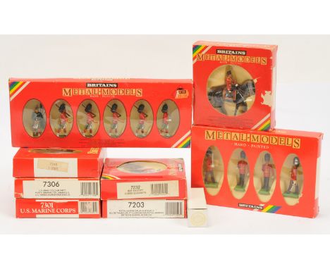 Britains, a boxed group of Metal-Model Range Sets. Includes 7306 U.S. Army Colour Party, 7301 U.S. Marine Corps with others. 