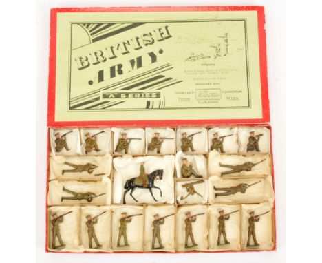 Britains, a boxed British Army "A" Series Infantry. Condition appears Fair to Good, some with worn paint within Fair to Fair 