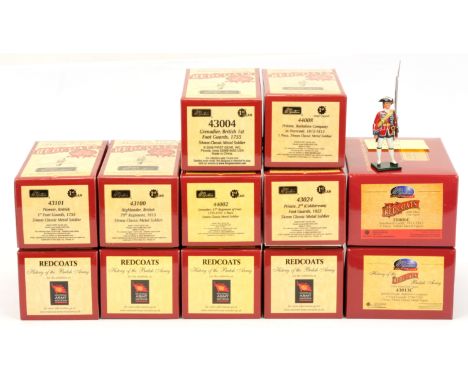 Britains, a boxed group of "History of the British Army" Redcoats. Includes 50006C Sandhurst, Cadet 1811-1815, 43004 Grenadie