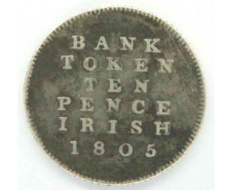1805 Irish silver ten-pence bank token. P&amp;P Group 1 (£14+VAT for the first lot and £1+VAT for subsequent lots) 