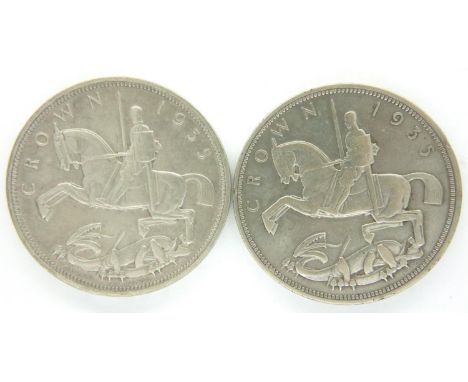 Two 1935 Rocking Horse silver crowns of George V. P&amp;P Group 1 (£14+VAT for the first lot and £1+VAT for subsequent lots) 