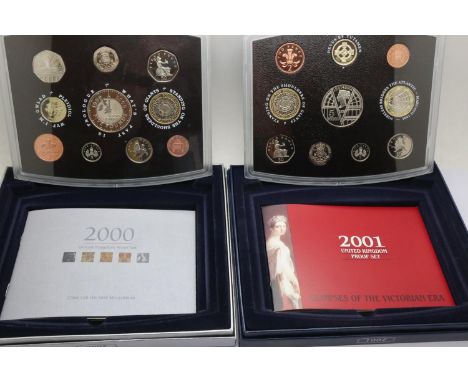 2000 and 2001 UK proof coin sets, boxed. P&amp;P Group 1 (£14+VAT for the first lot and £1+VAT for subsequent lots) 