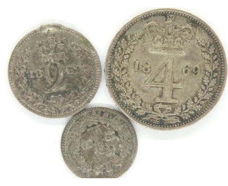 1869 part silver set of Queen Victoria with bespoke fitted presentation box, 1d, 2d and 4d. P&amp;P Group 1 (£14+VAT for the 