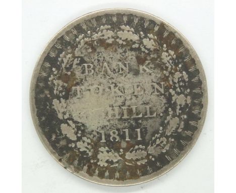 1811 three shilling bank token of George III. P&amp;P Group 1 (£14+VAT for the first lot and £1+VAT for subsequent lots) 
