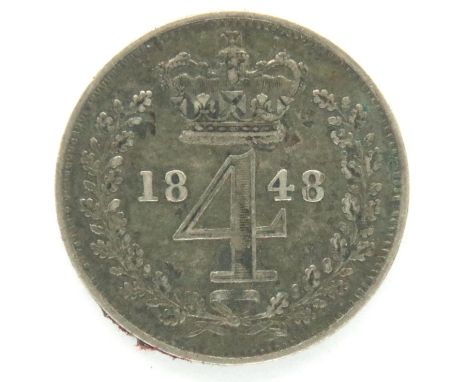 1848 silver fourpence of Queen Victoria. P&amp;P Group 1 (£14+VAT for the first lot and £1+VAT for subsequent lots) 