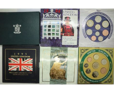 Six UK proof coin sets: 1994, 1995, 1996, 1997, 1999 and 2007. P&amp;P Group 1 (£14+VAT for the first lot and £1+VAT for subs