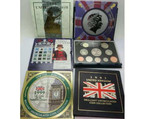 Six UK proof coin sets: 1994, 1995, 1996, 1997, 1998 and 1999. P&amp;P Group 1 (£14+VAT for the first lot and £1+VAT for subs