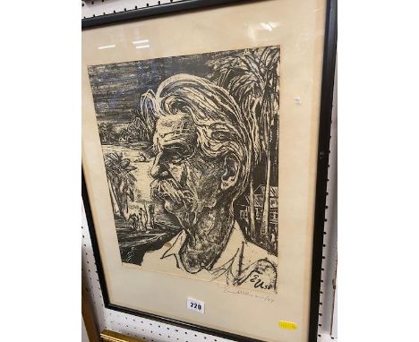 A, Ernest Aullman etching of Albert Scweitzer