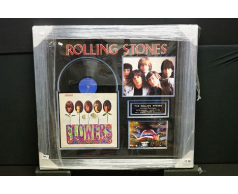 Memorabilia &amp; Autograph - Framed and glazed Rolling Stones display featuring a signed copy of Flowers with signatures of 