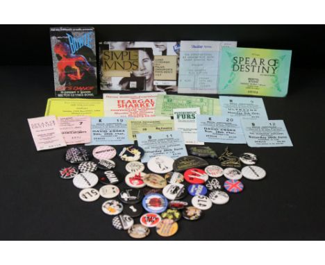 Memorabilia - Approx 40 music / band badges including The Who, The Police, Echo &amp; The Bunnymen, UB40, Duran Duran and mor