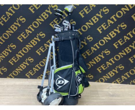 Set of Dunlop golf clubs, includes bag &amp; golf trolley