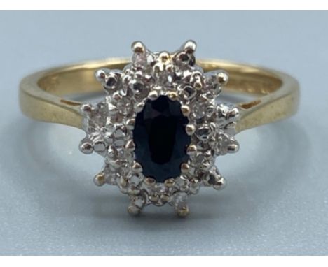 Vintage ladies 9ct gold sapphire and white stone ring, size K, 2g gross weight