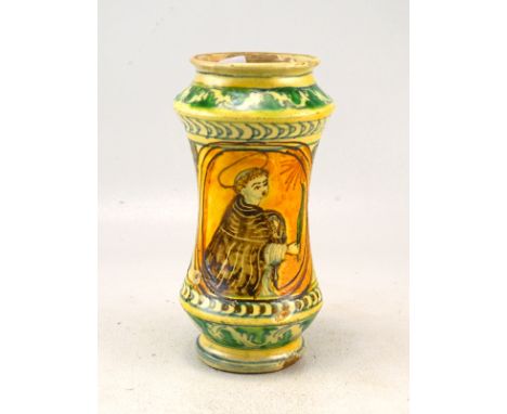 Albarello, Italien, 19./20. Jhd. im Stil der RenaissanceMajolika, rötlicher Scherben, scheibengedreht, handbemalt, reicher De