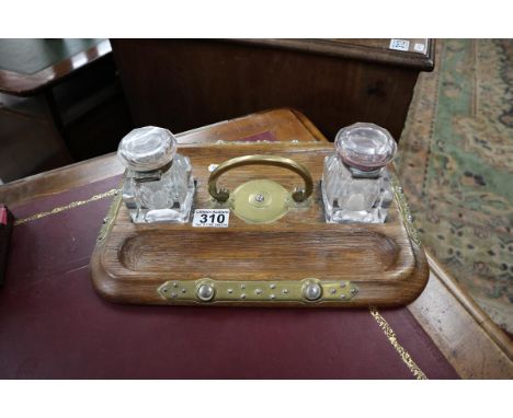 Oak inkwell stand