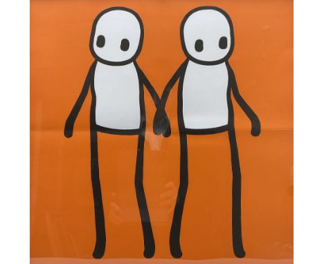 Stik (British 1979-): 'Holding Hands' - Orange, offset lithograph in colours pub. 2020, 49cm x 49cm, together with a copy of 
