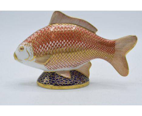 Royal Crown Derby paperweight in the form of a Golden Carp, with gold stopper.  In good condition with no obvious damage or r