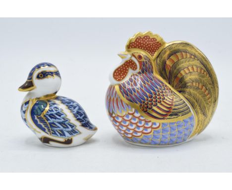 Royal Crown Derby paperweights in the form of a Cockerel and a Duckling (2), both first quality with gold stoppers.  In good 