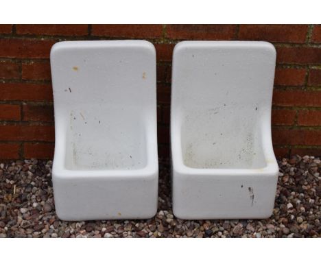 A pair of white ceramic planters / wall urinals, made by Westwood, 48cm tall (2).  Good condition, some staining.