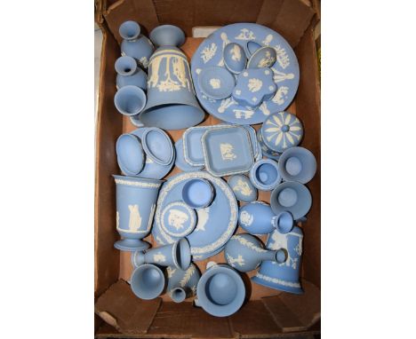 Wedgwood Jasperware in Blue to include vases, plates, trinkets and others (approx 40).  Generally in good condition.