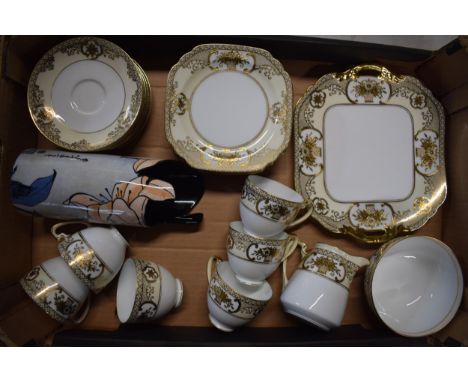 A Noritake gilded 21 piece tea set to include 6 cups, 6 saucers, 6 side plates, a cake plate, milk and sugar together with a 