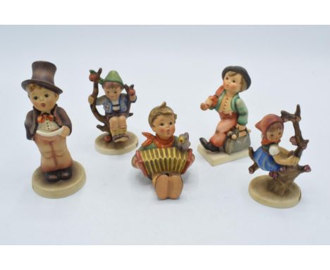 A collection of Goebel / Hummel figures to include Let's Sing, Merry Wanderer, Apple Tree Boy, Apple Tree Girl (af) and Stree
