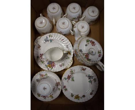 Minton tea and dinner ware in the Vermont pattern to include a teapot, 6 trios, bowls and plates etc (Qty).  In good conditio