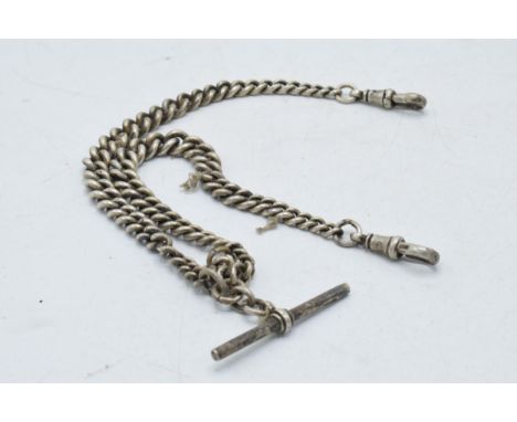 Hallmarked silver double Albert watch chain, 48.8 grams, 37cm long.  
