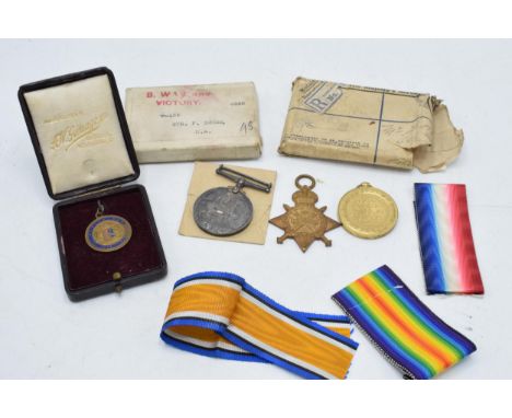 Local Militaria Interest: a trio of World War One medals to include silver 1914-1918, 1914-1915 Star and Great War medal, awa