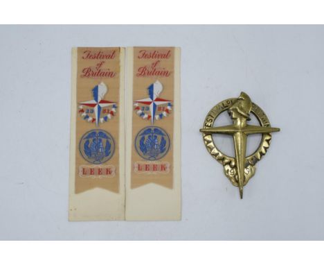 A pair of 1951 Festival of Britain 'Leek' silk bookmarks together with similar brass door knocker (3).  