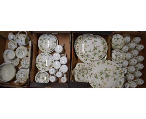 A large collection of Wedgwood Wild Strawberry tea and dinner ware to include tea pots, a coffee pot, bowls, gateau plates, c