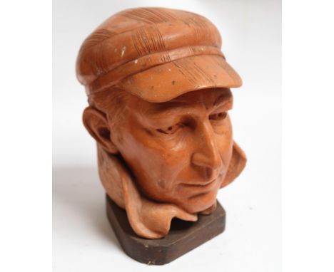 David Arnatt: a terracotta self portrait, "Beetle Cap", monogrammed and dated '83, 11" high