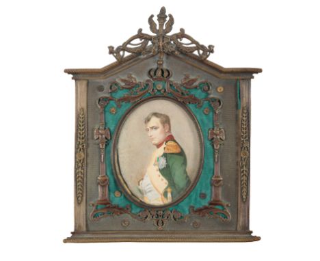 NAPOLEONIC INTEREST: A PORTRAIT MINIATURE depicting the Emperor in uniform, 9cm x 7cm, mounted in a neoclassical gilt metal s