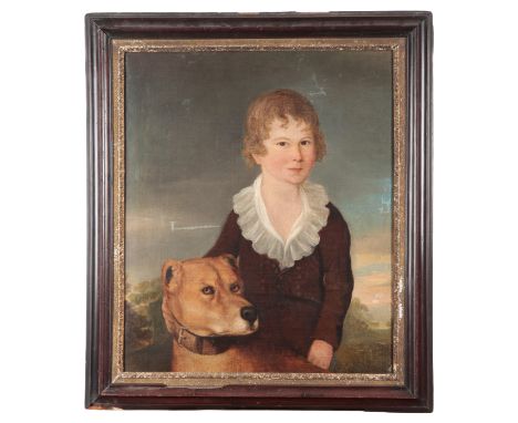 ENGLISH SCHOOL, 19TH CENTURY A portrait of a young boy and his dog oil on canvas, 74.5cm high x 62cm wide