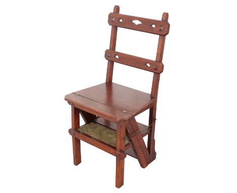 A VICTORIAN MAHOGANY METAMORPHIC LIBRARY CHAIR folding open to a four step ladder, 90cm high x 44cm wide