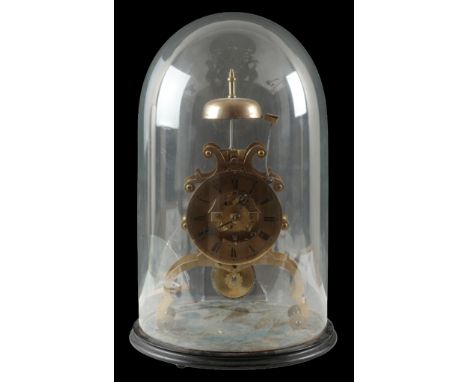 A VICTORIAN BRASS SKELETON CLOCK the chapter ring with Roman numerals to the single train fusee movement striking on a bell, 