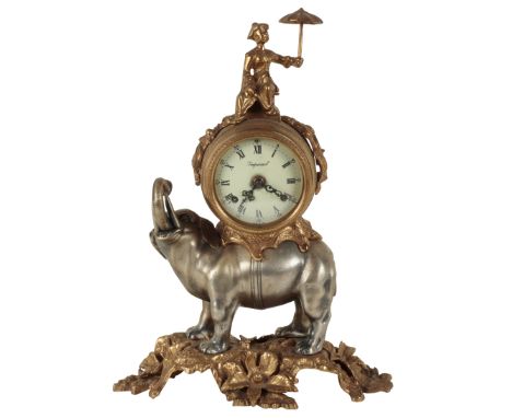A GILT METAL MANTEL CLOCK BY BREVETTATO, ITALY the white enamel dial marked Imperial, with roman numerals, the case modelled 