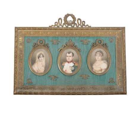 NAPOLEONIC INTEREST: A TRIPTYCH OF PORTRAIT MINIATURES depicting Napoleon to the centre, flanked by his first wife Josephine,