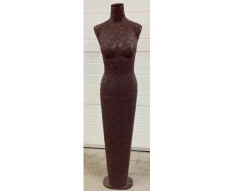 A modern full sized dress mannequin with embossed fabric scroll &amp; foliate design. Approx. 160cm tall. 