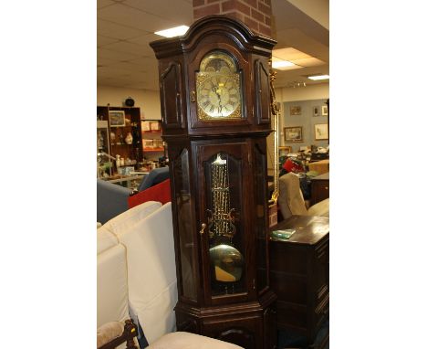 A CONTEMPORARY OAK LONGCASE CLOCK WITH MOON ROLLING MECHANISM & TRIPLE BRASS WEIGHTS