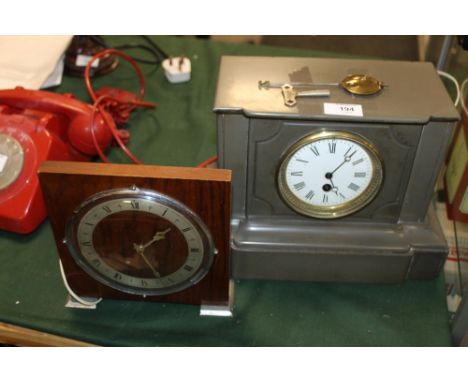 A SLATE MANTEL CLOCK & ANOTHER