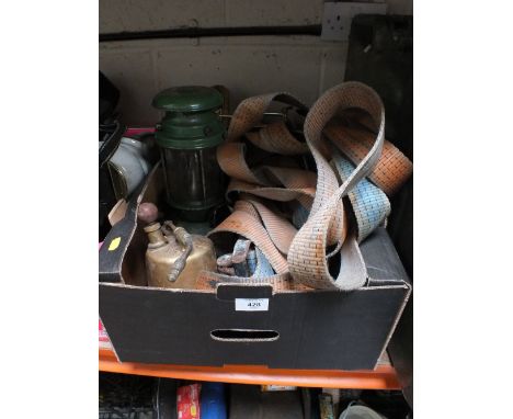 A BANKERS LAMP, LANTERN &amp; STRAPS ETC