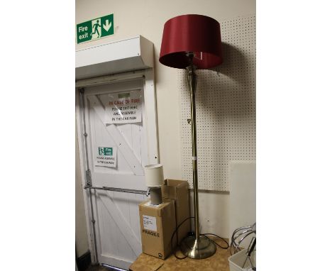 TWO MINI LEATHER CYLINDER LAMPS & A STANDARD LAMP