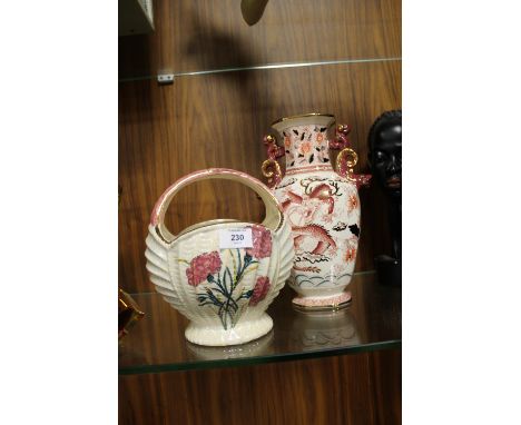 A MASONS DRAGON VASE & A CERAMIC CARNATION BASKET