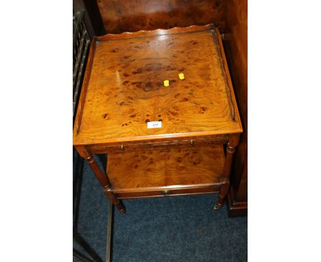 A REPRODUCTION BURR WALNUT LAMP TABLE