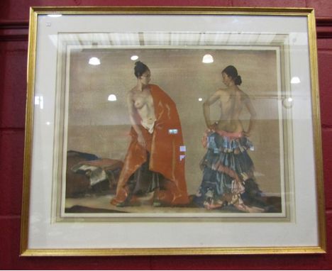 A William Russell Flint print of semi-clad flamenco dancers, framed and glazed, 44cm x 57cm    