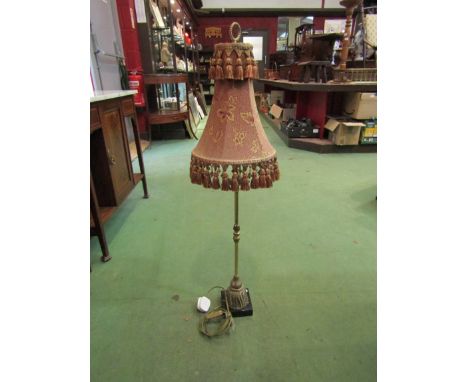 A table lamp with tassel beaded shade, faux tassel brass column marble base, 99cm tall 